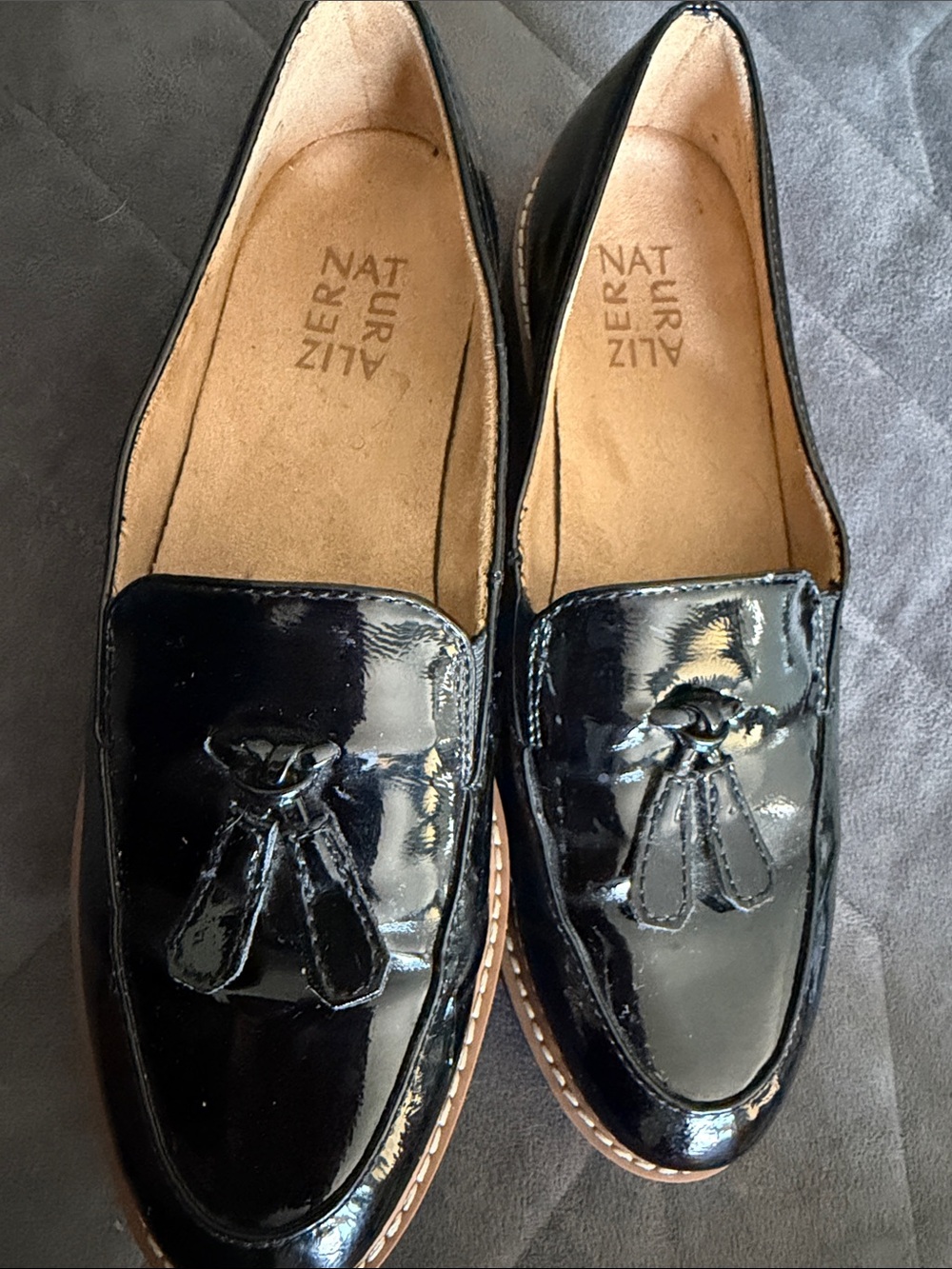 Naturalizer Black Patent Tassel Loafers - Shiny Leather
